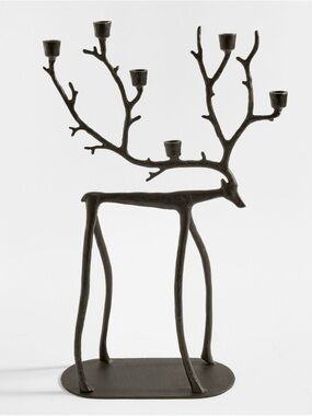 Pottery Barn Bronze Sculpted Reindeer Taper Candle Holder Centerpiece